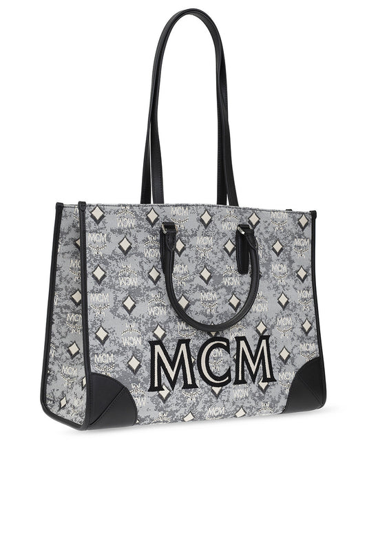 MCM JACQUARD LOGO TOTE BAG WITH POUCH