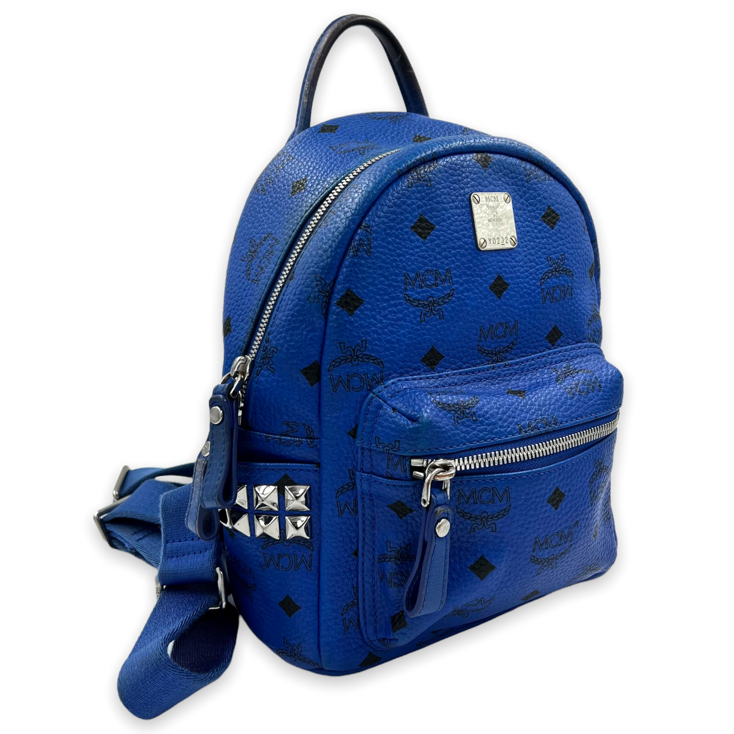 MCM VISETOS STARK BLUE SIDE STUD MINI MONOGRAM BACKPACK