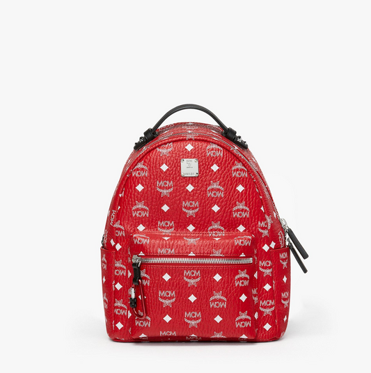 MCM Stark Backpack Vivid Red White Logo Visetos