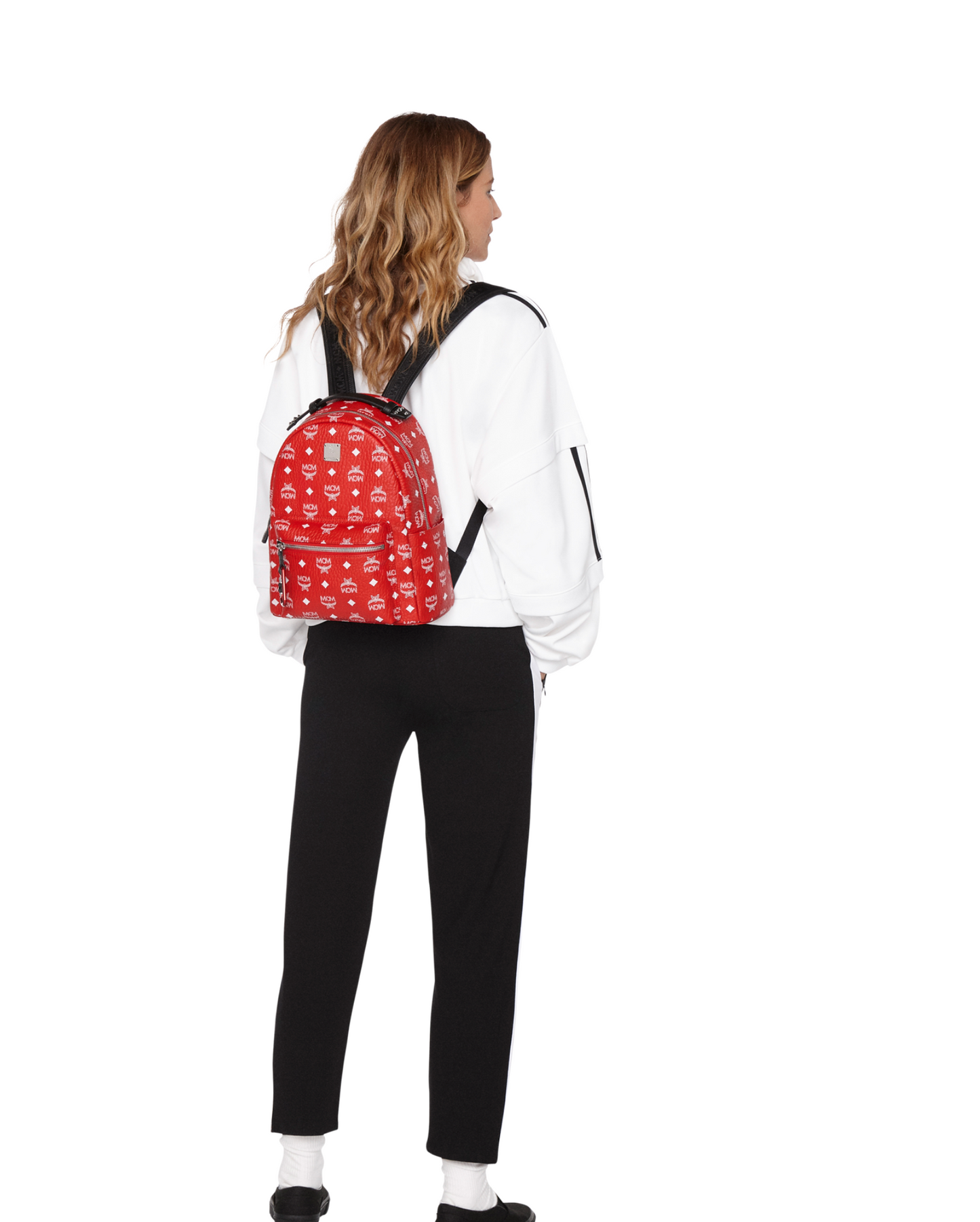 MCM Stark Backpack Vivid Red White Logo Visetos