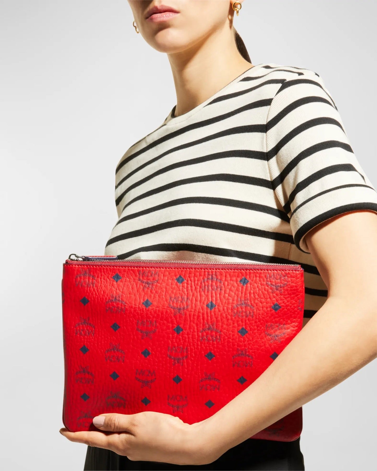 MCM LOGO CROSSBODY POUCH/ CLUTCH VISETOS CANDY RED