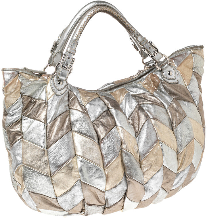 MIU MIU METALLIC LEATHER HARLEQUIN TOTE BAG