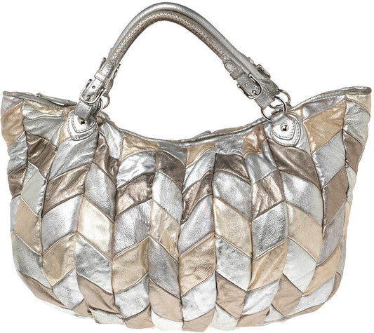 MIU MIU METALLIC LEATHER HARLEQUIN TOTE BAG