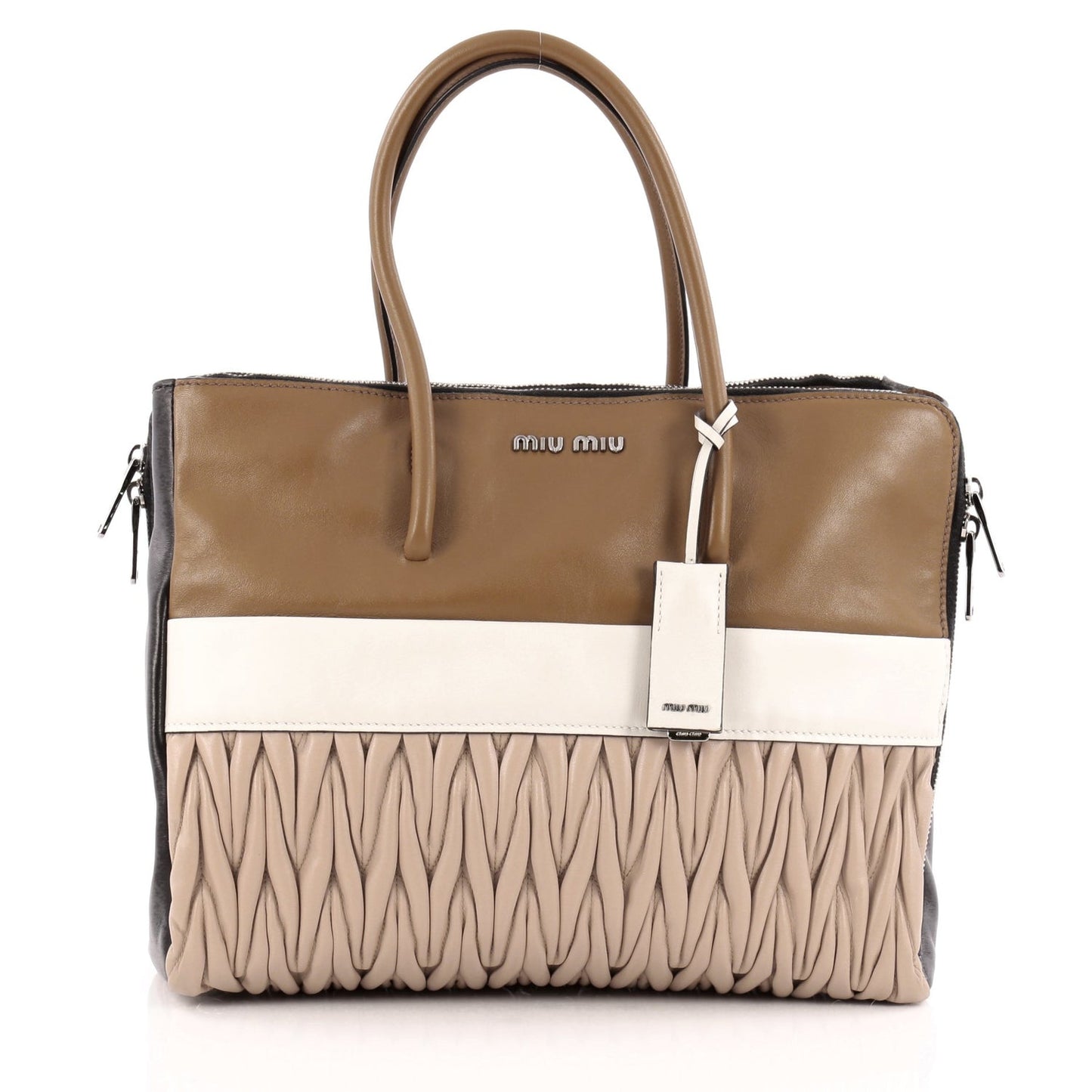MIU MIU DOUBLE ZIP PANEL MIXED MEDIA TOTE BAG