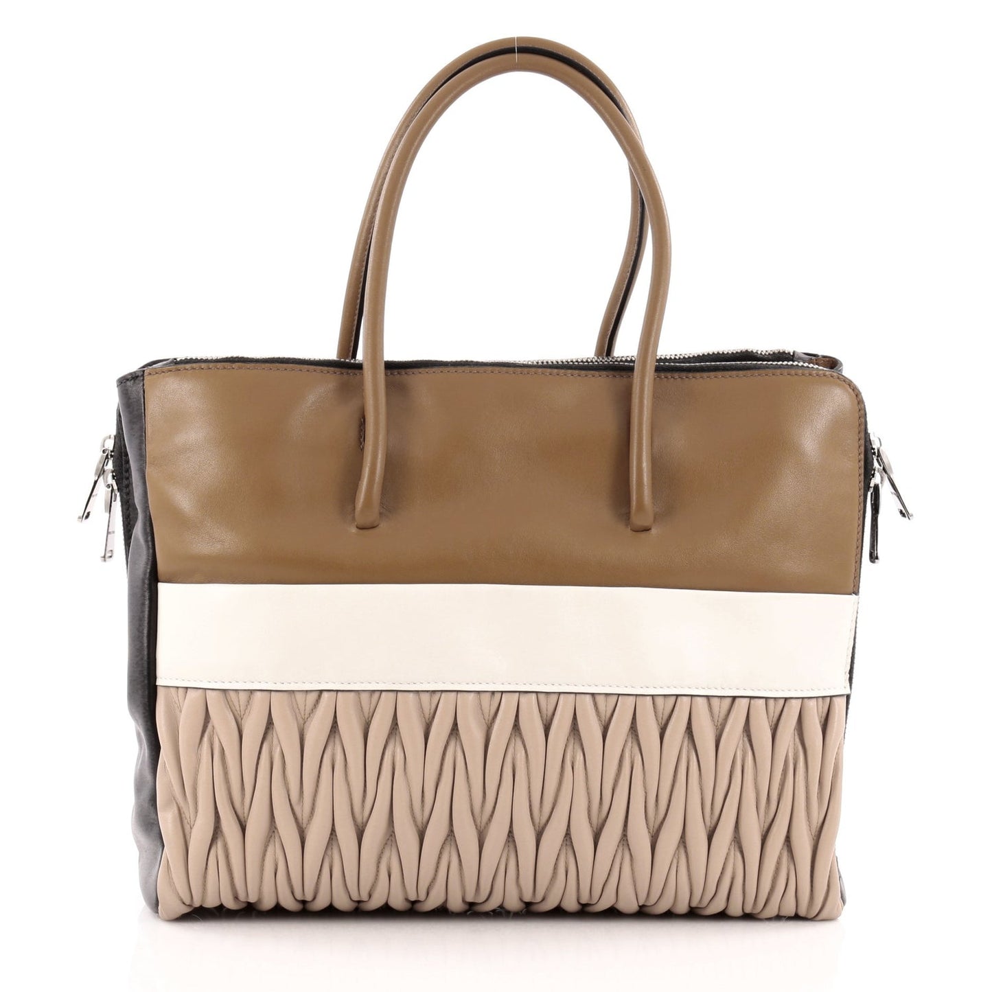 MIU MIU DOUBLE ZIP PANEL MIXED MEDIA TOTE BAG