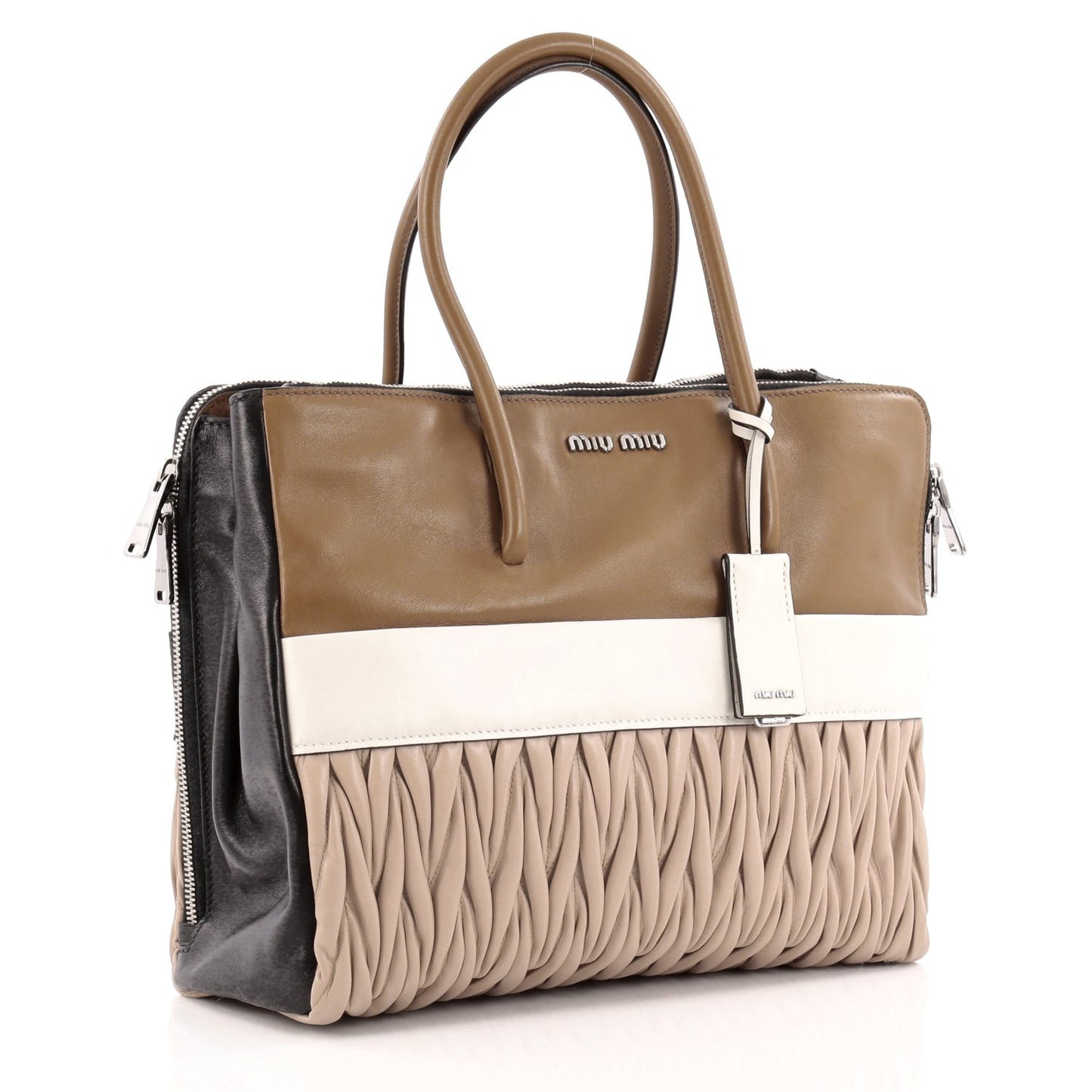 MIU MIU DOUBLE ZIP PANEL MIXED MEDIA TOTE BAG