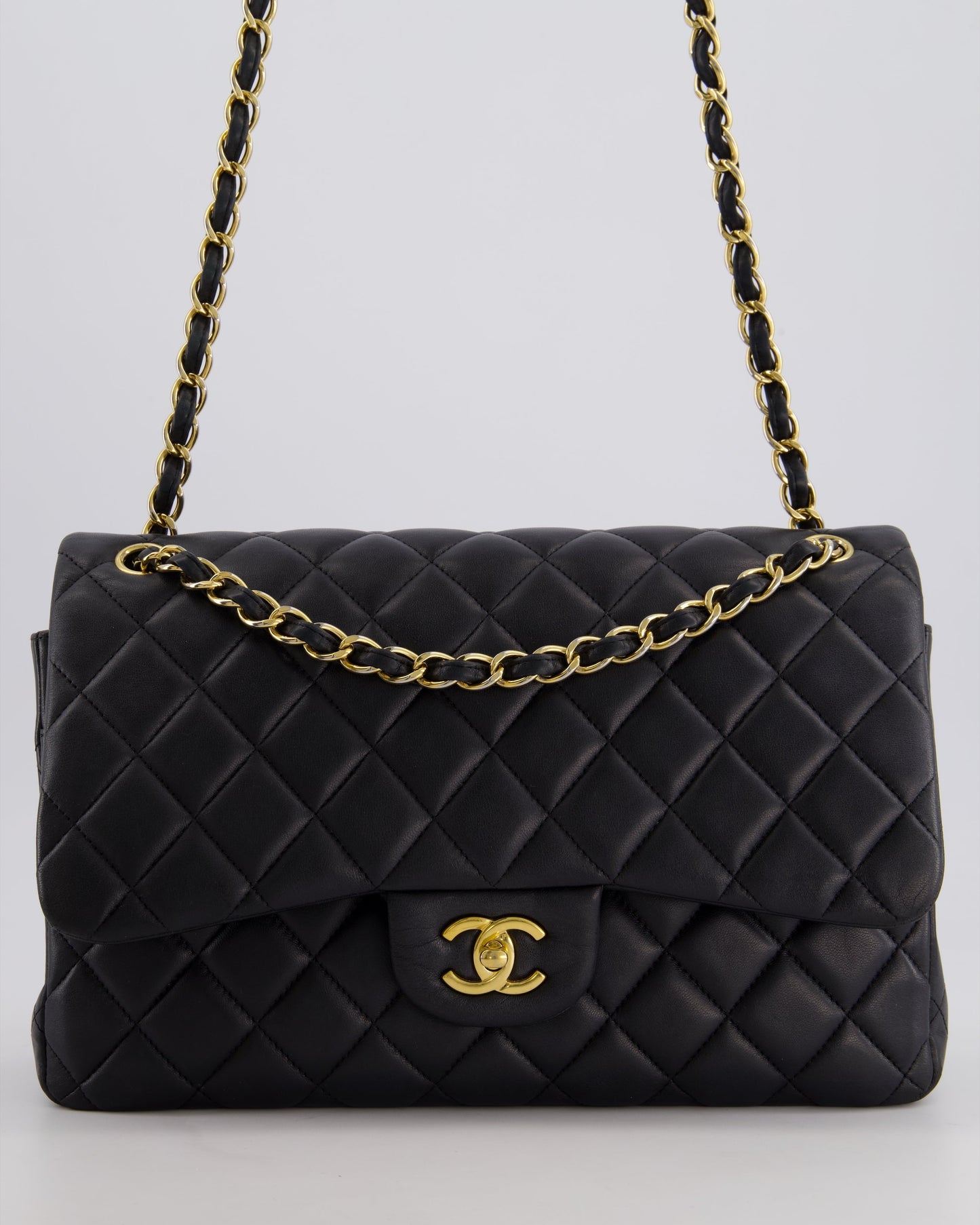 *FIRE PRICE* Chanel Black Jumbo Classic Double Flap Bag in Lambskin Leather with Gold Hardware