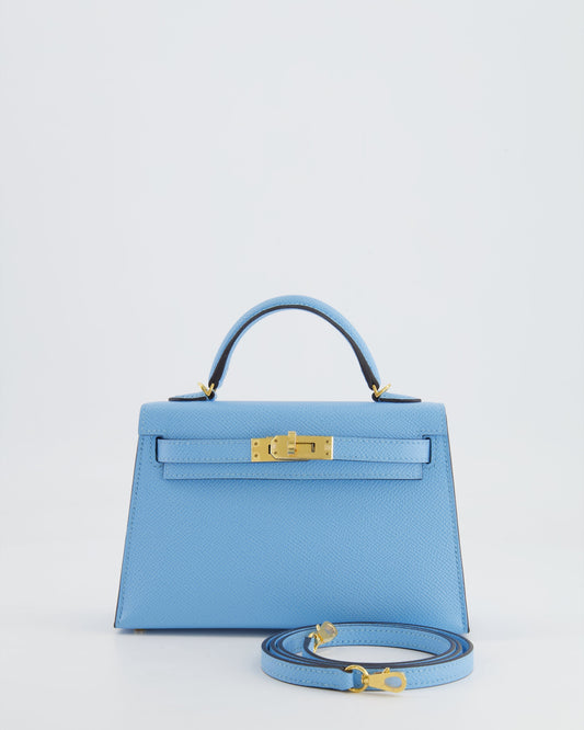 *HOT* Hermès Mini Kelly II 20cm Bag Bleu Celeste Epsom Leather with Gold Hardware