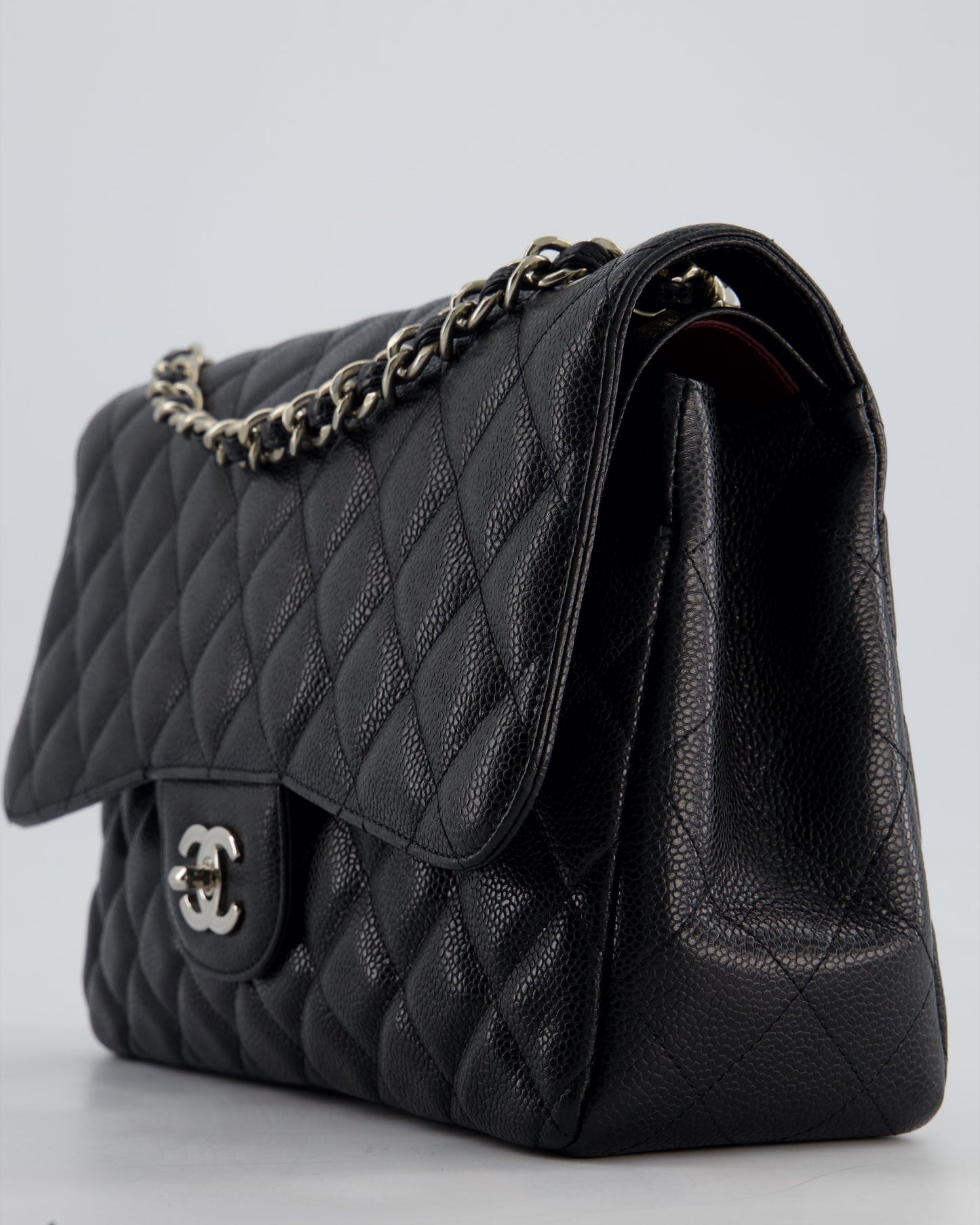 Chanel Black Jumbo Classic Double Flap Bag in Caviar Leather with Silver Hardware