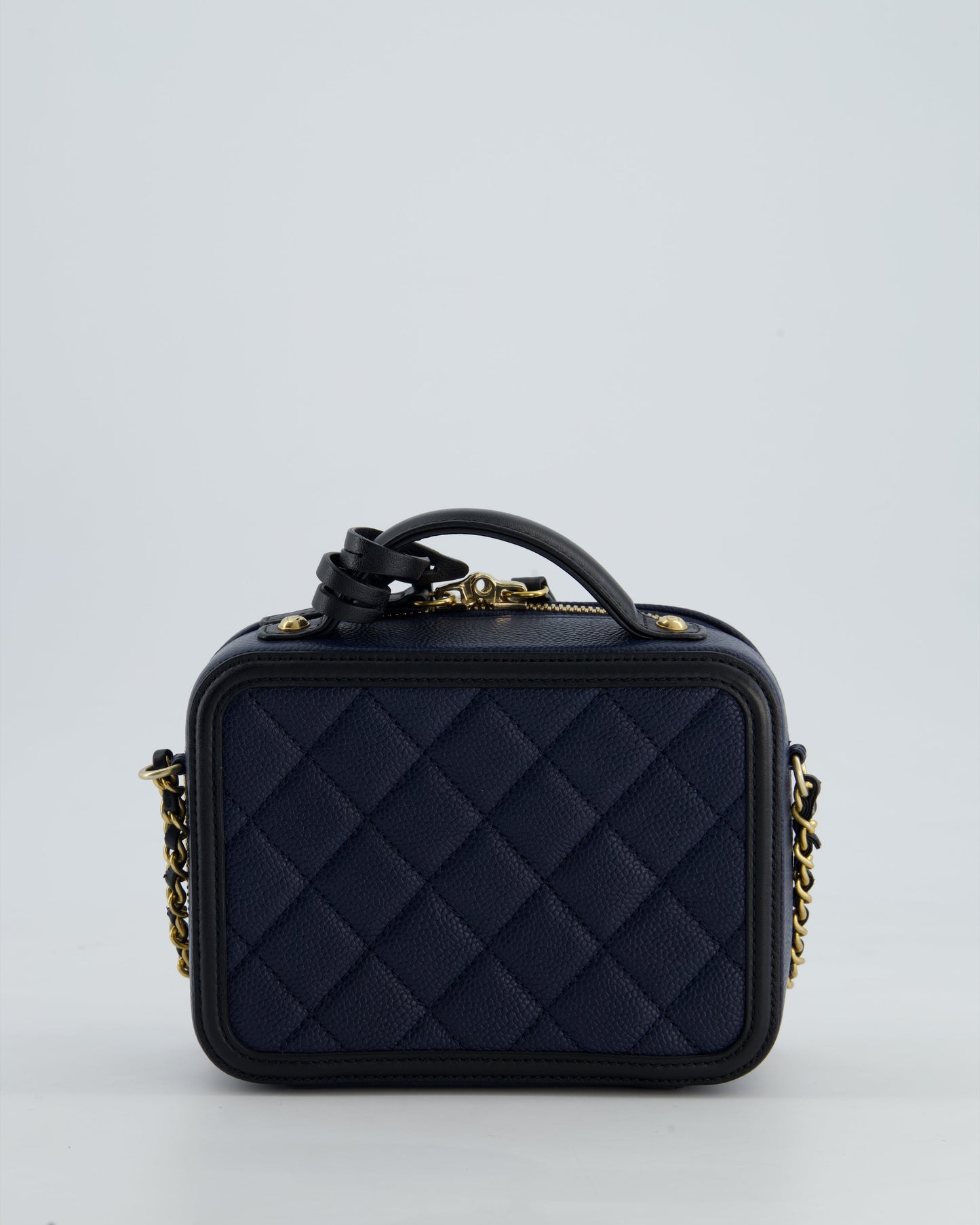 *HOT* Chanel Navy & Black Small Vanity Case Bag in Caviar Leather with Brushed Gold Hardware