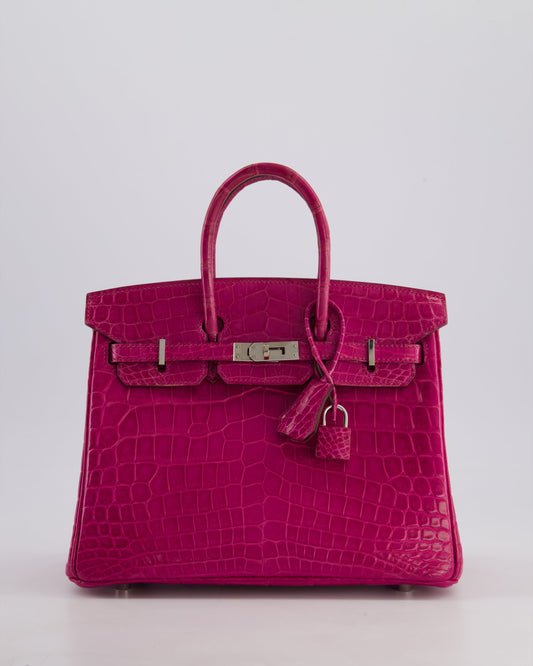*RARE* Hermès Birkin 25cm Retourne Bag in Rose Scheherezade Niloticus Porosus with Palladium Hardware