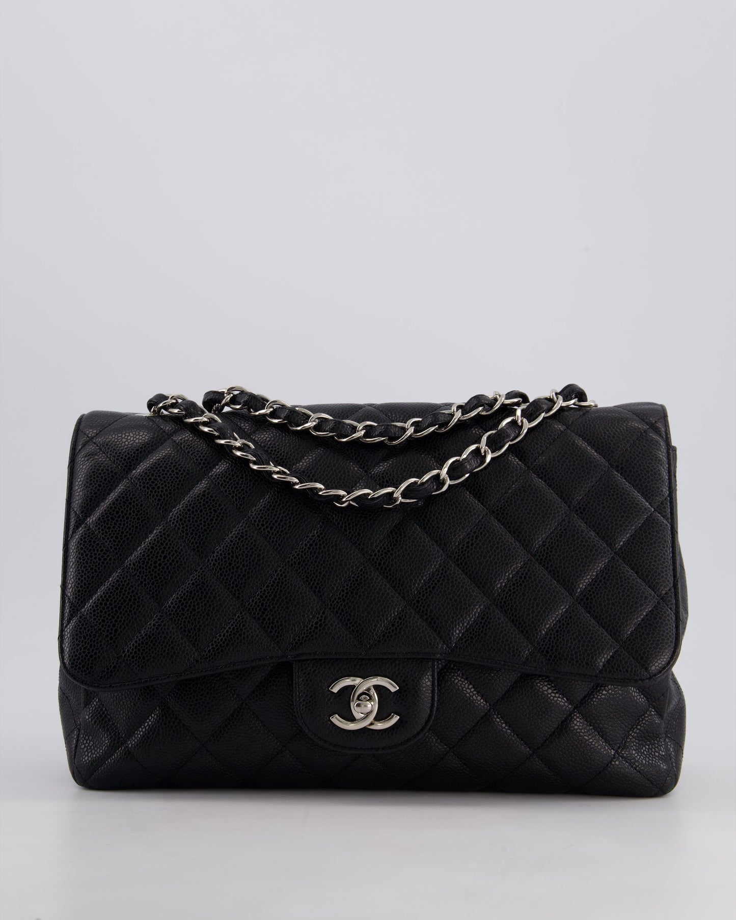 Chanel Black Jumbo Classic Single Flap Bag in Caviar Leather with Silver Hardware