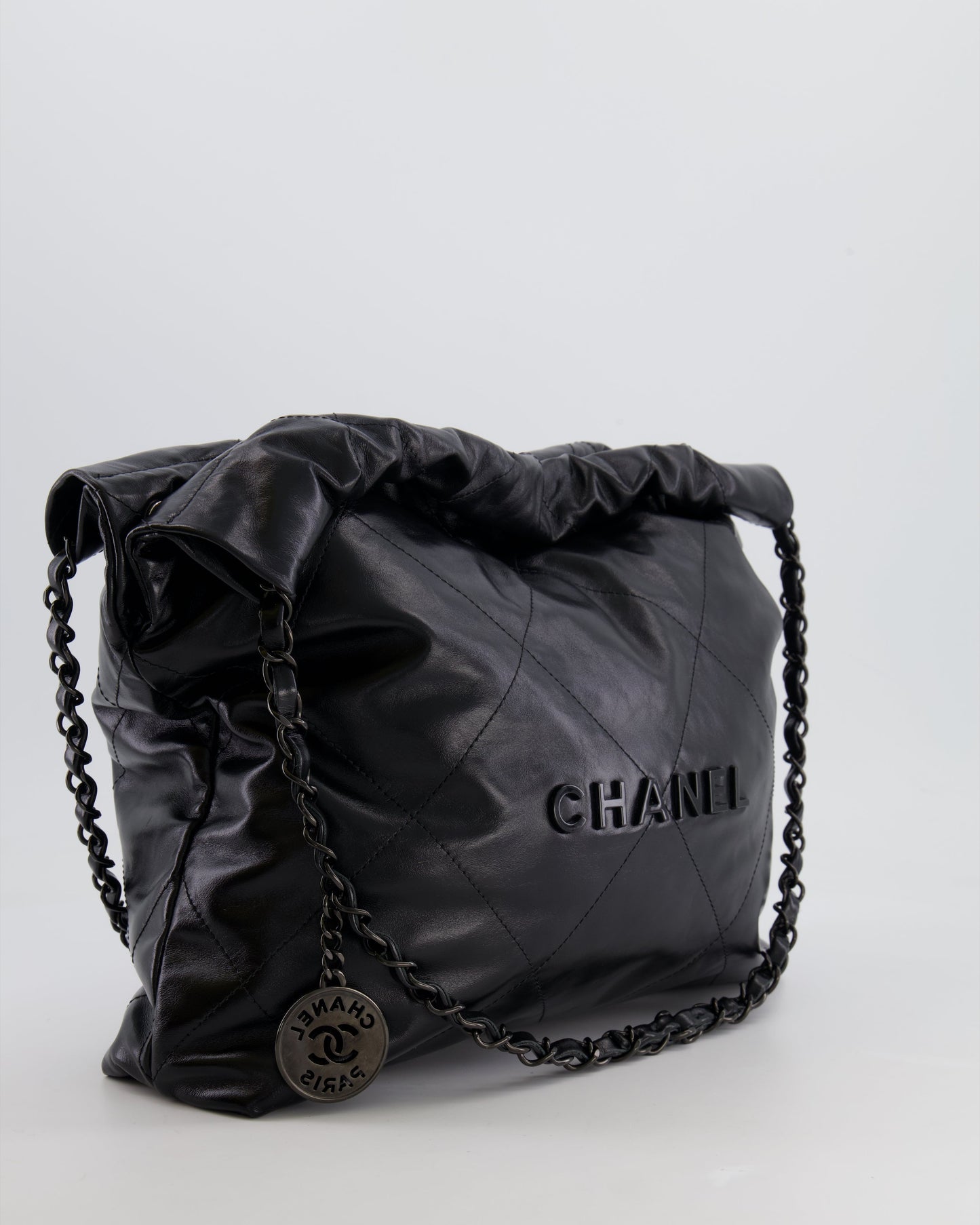 Chanel 22 Small Hobo Bag in Black Calfskin Leather with So Black Hardware