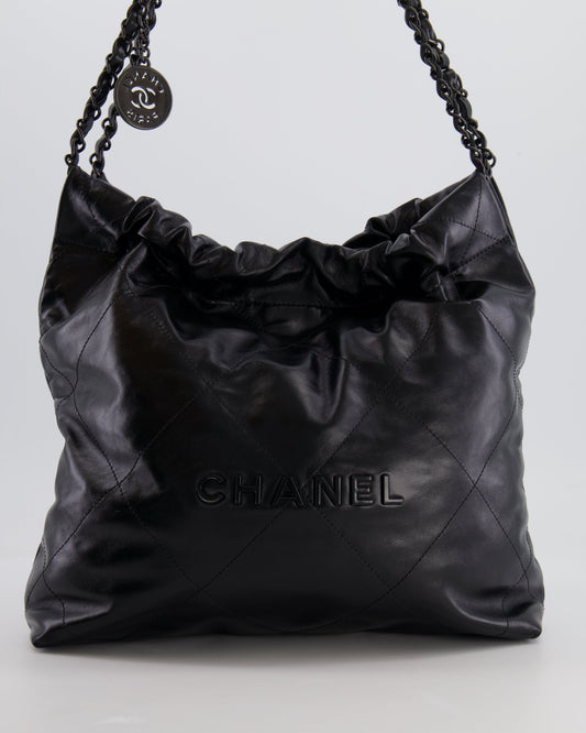 Chanel 22 Small Hobo Bag in Black Calfskin Leather with So Black Hardware