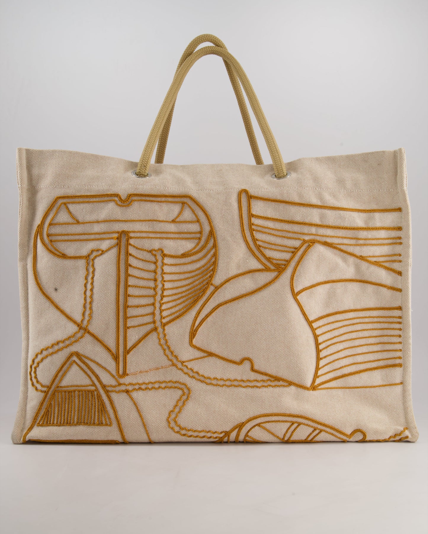 Hermes Beige Embroidered Thalassa Beach Tote Bag