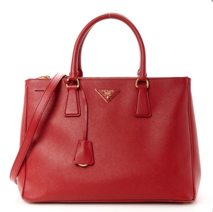 PRADA SAFFIANO LEATHER MEDIUM GALLERIA DOUBLE ZIP TOTE BAG