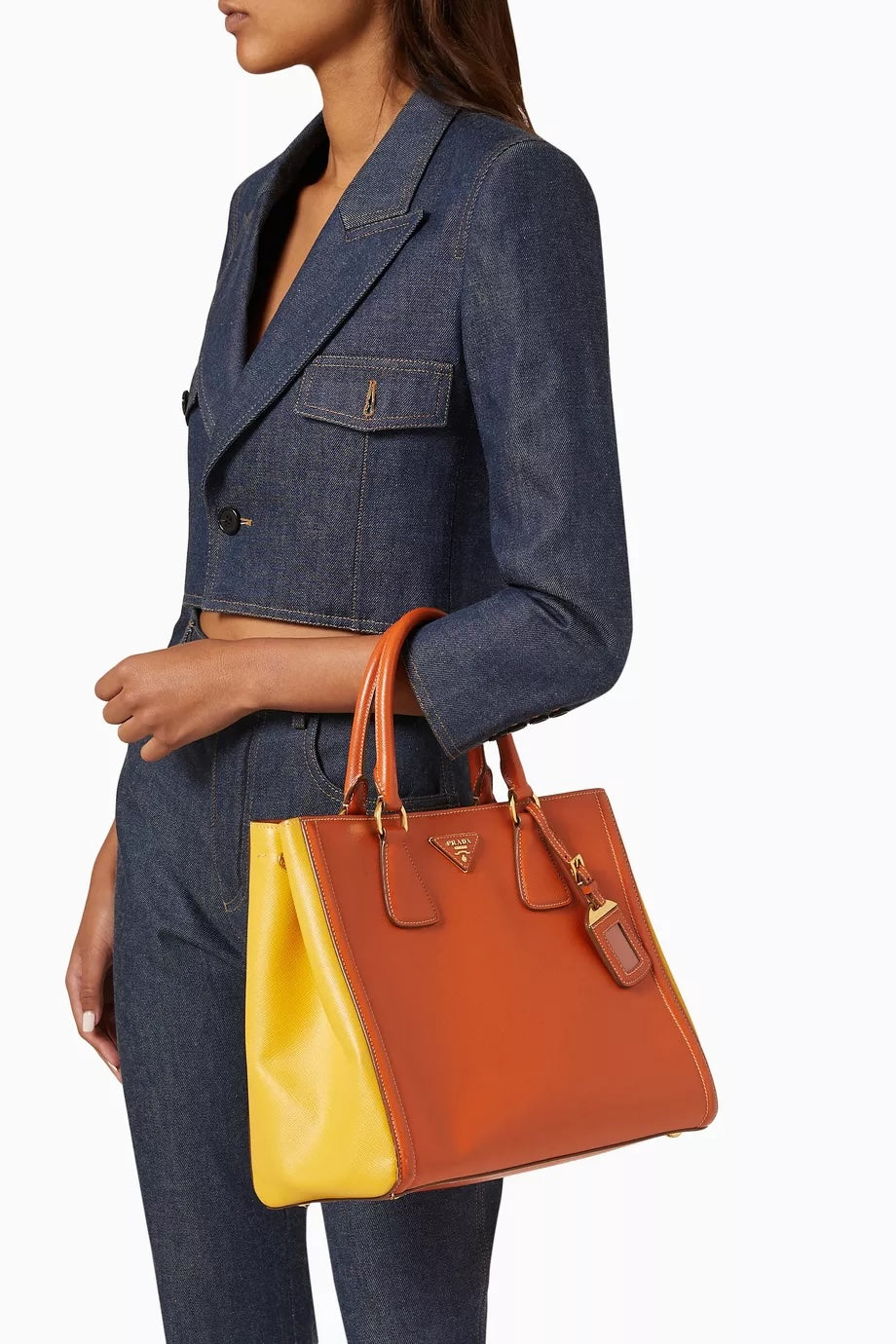 PRADA SAFFIANO LEATHER TWO-TONE GALLERIA TOTE BAG