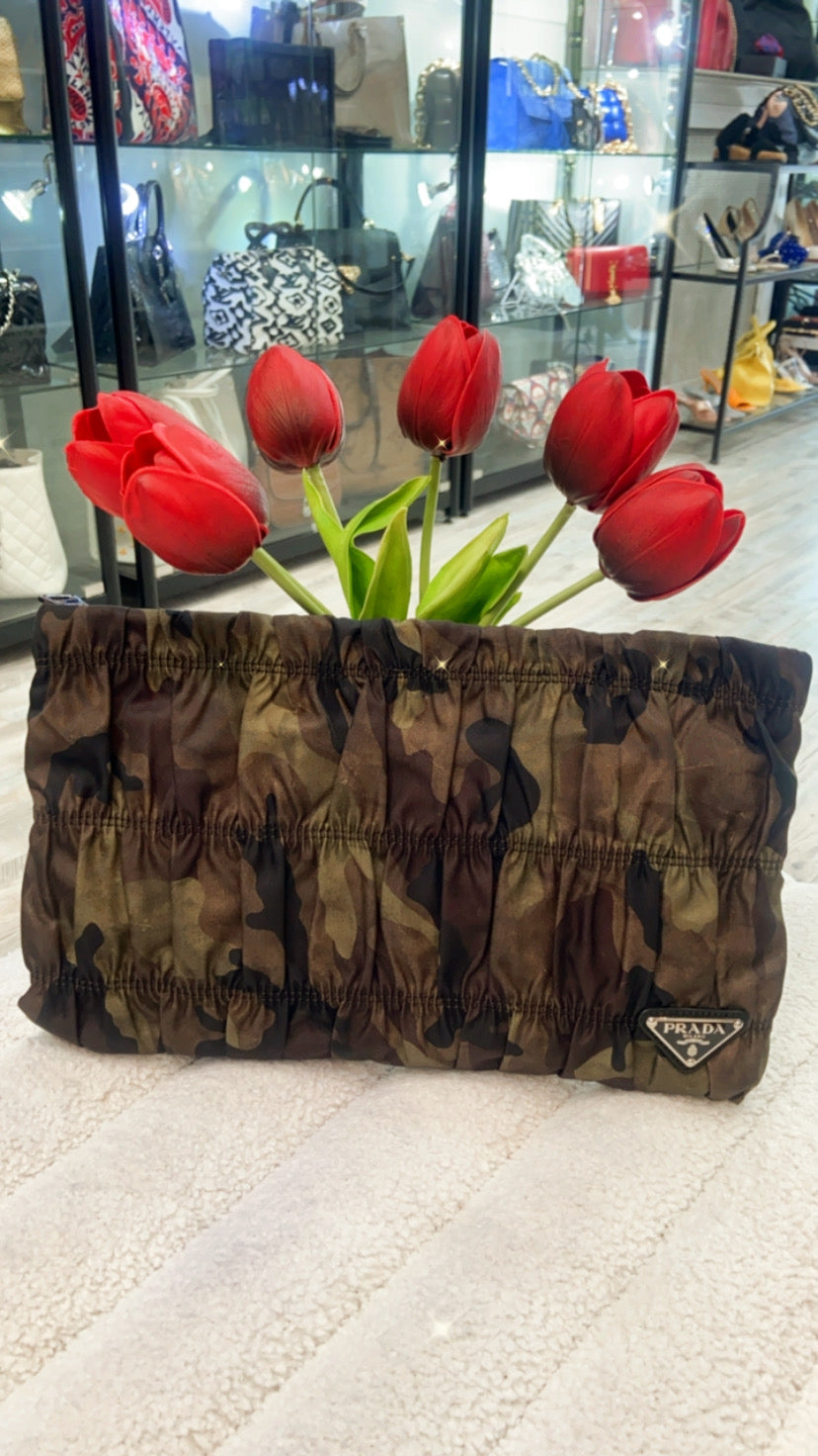 PRADA TESSUTO CAMOFLAGE GAUFRE POUCH CLUTCH BAG
