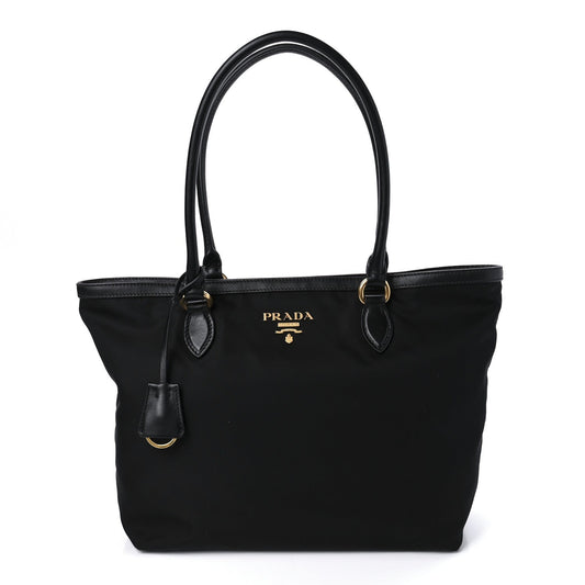 PRADA TESSUTO NYLON & CALFSKIN LEATHER SHOPPING TOTE BAG