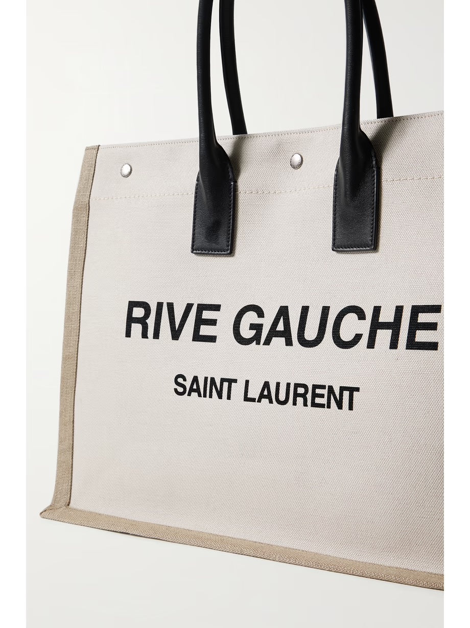 SAINT LAURENT RIVE GAUCHE LEATHER TRIMMED PRINTED CANVAS TOTE BAG