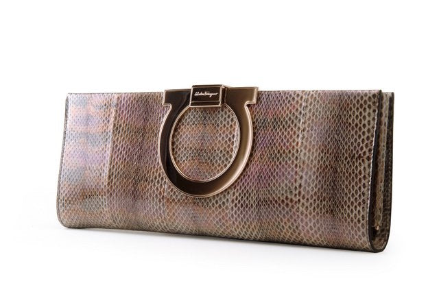 SALVATORE FERRAGAMO PYTHON LEATHER GANCINI MUSA CLUTCH
