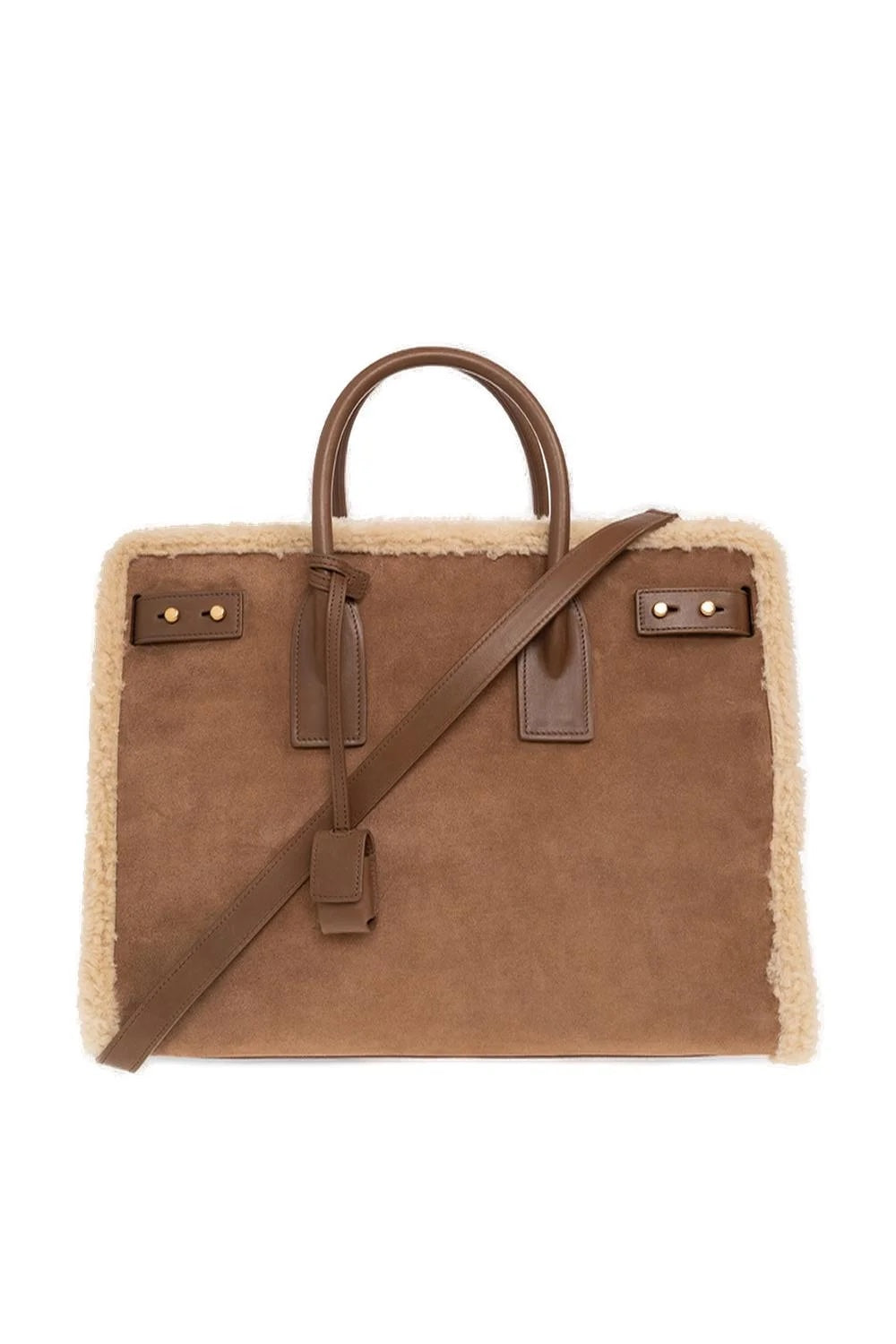 SAINT LAURENT SAC DE JOUR SHEARLING TRIM LEATHER TOTE BAG