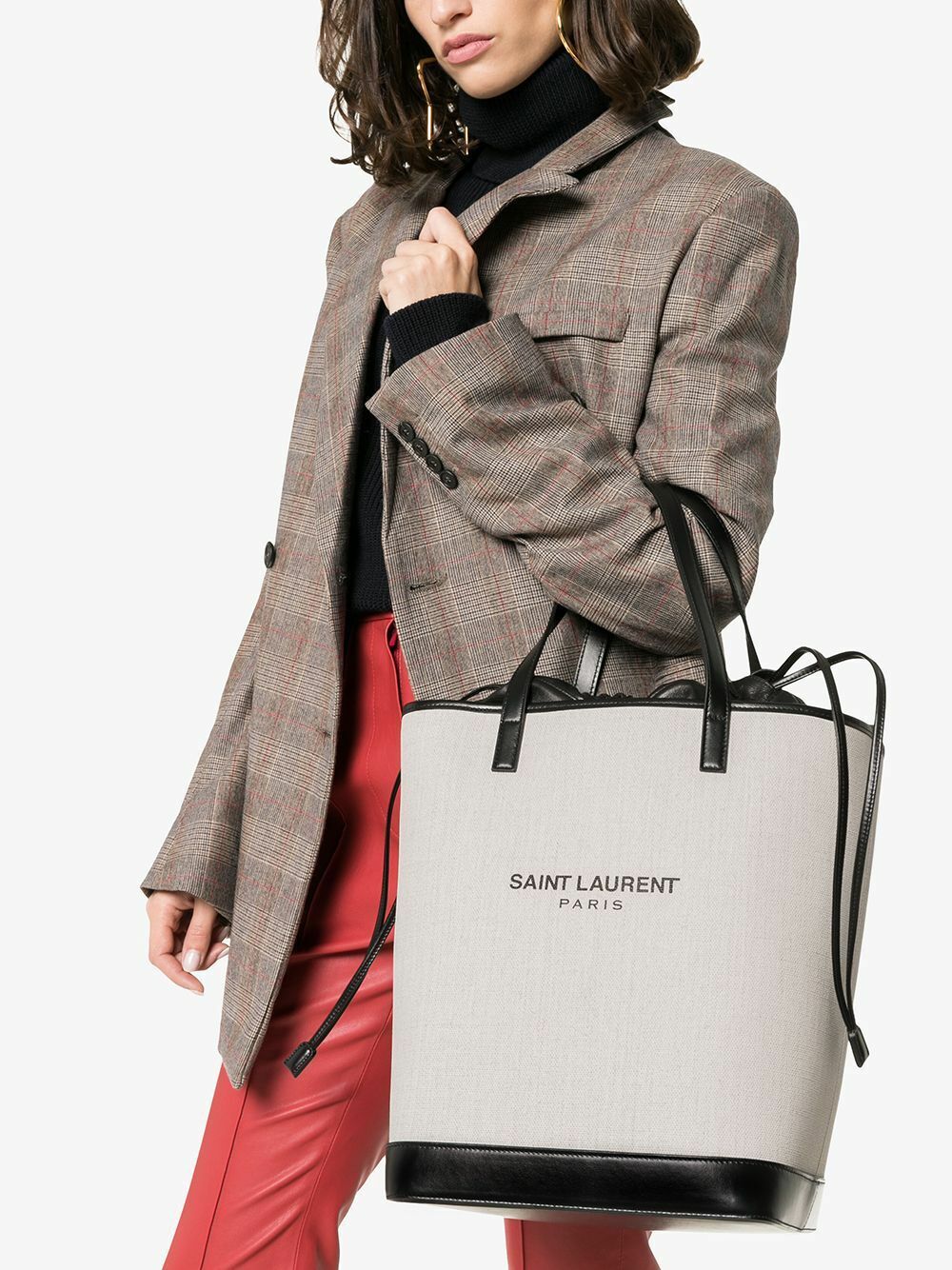 YVES SAINT LAURENT TEDDY CANVAS & CALFSKIN LEATHER TOTE BAG