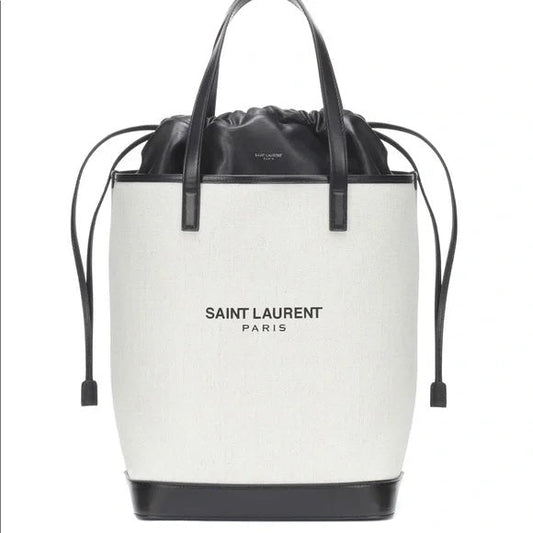 YVES SAINT LAURENT TEDDY CANVAS & CALFSKIN LEATHER TOTE BAG