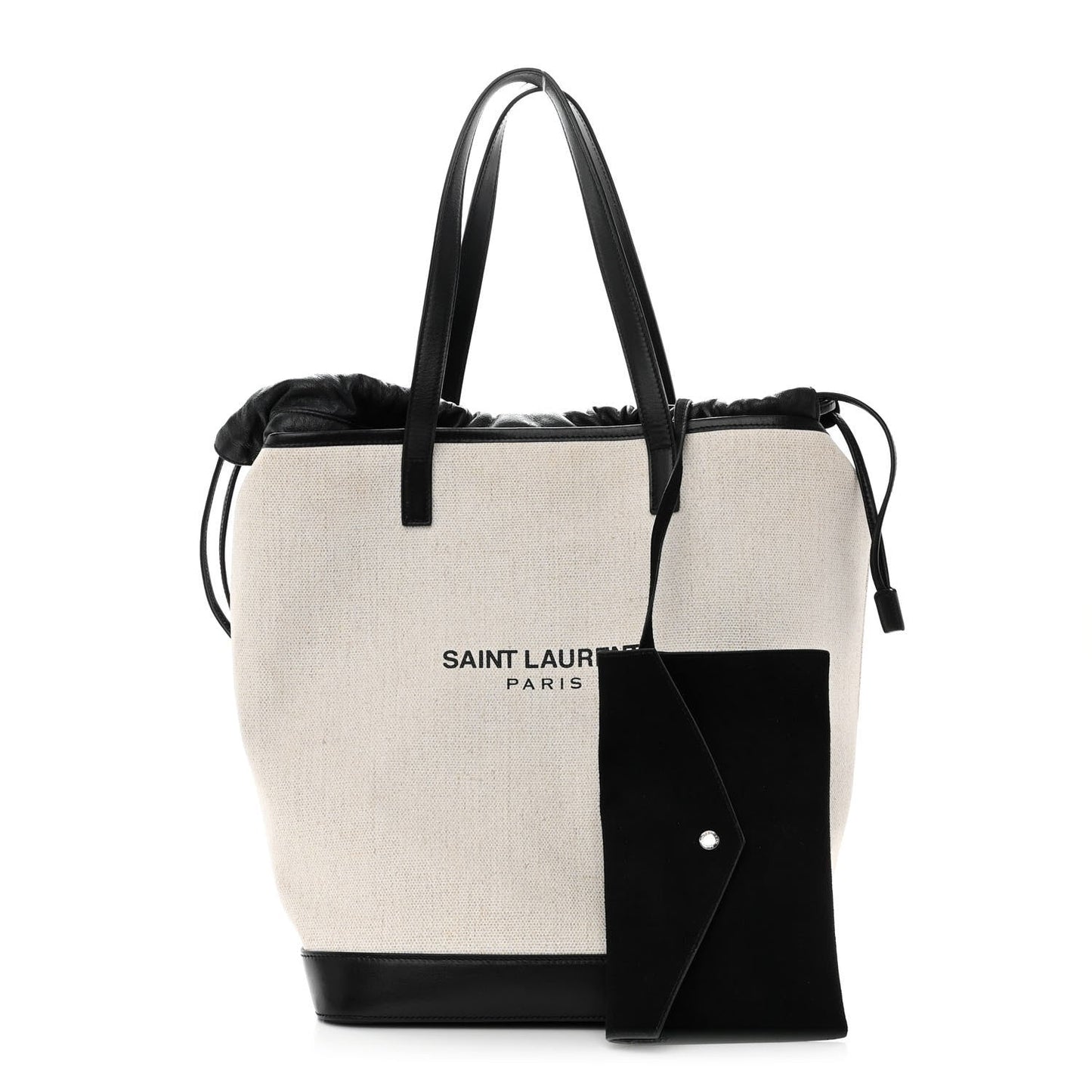 YVES SAINT LAURENT TEDDY CANVAS & CALFSKIN LEATHER TOTE BAG