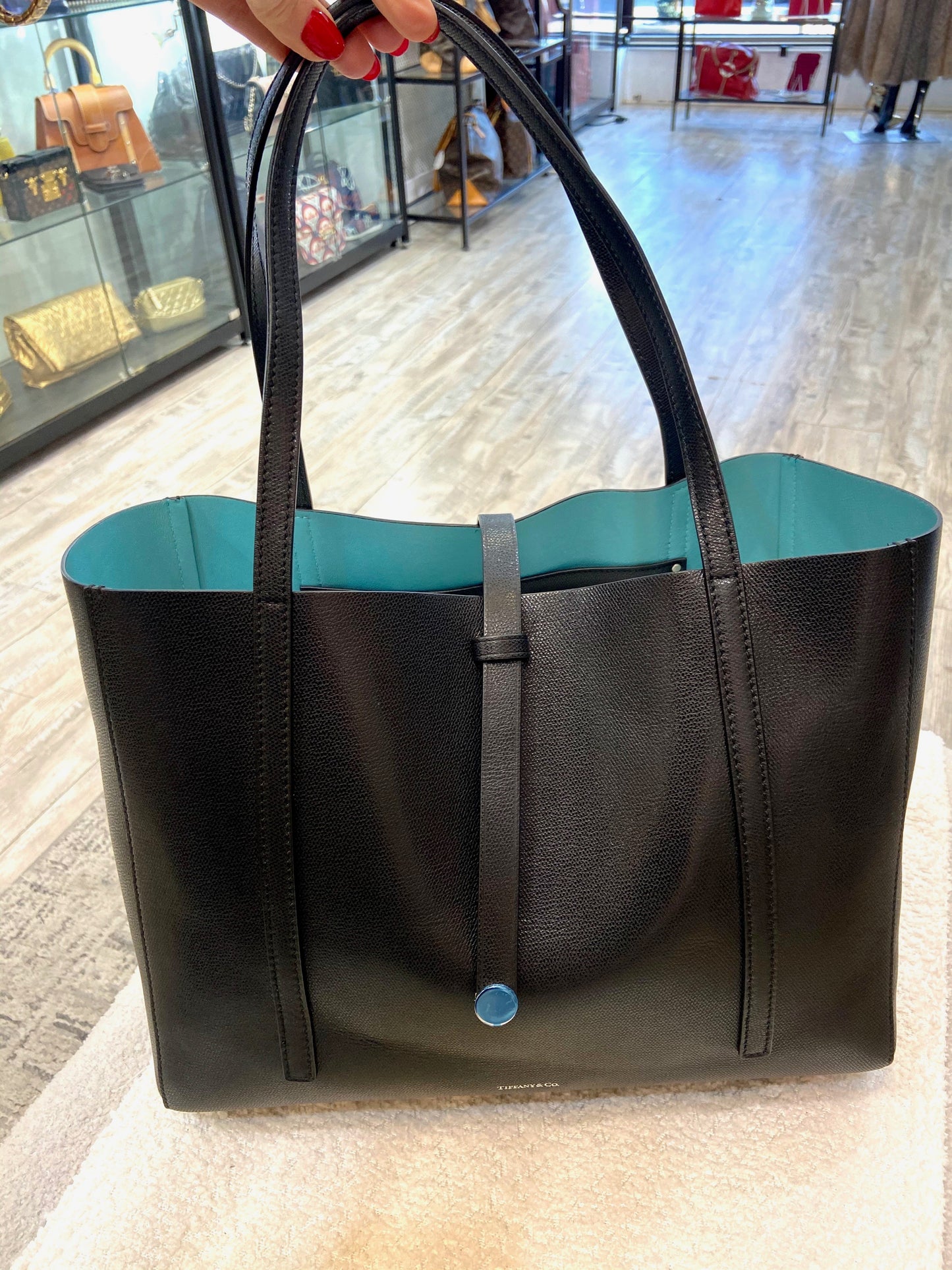 TIFFANY & CO. GRAINED LEATHER REVERSIBLE TOTE BAG