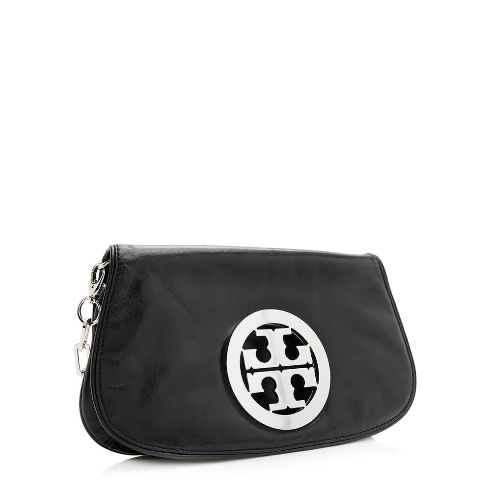 TORY BURCH LEATHER REVA CLUTCH WITH CHAIN