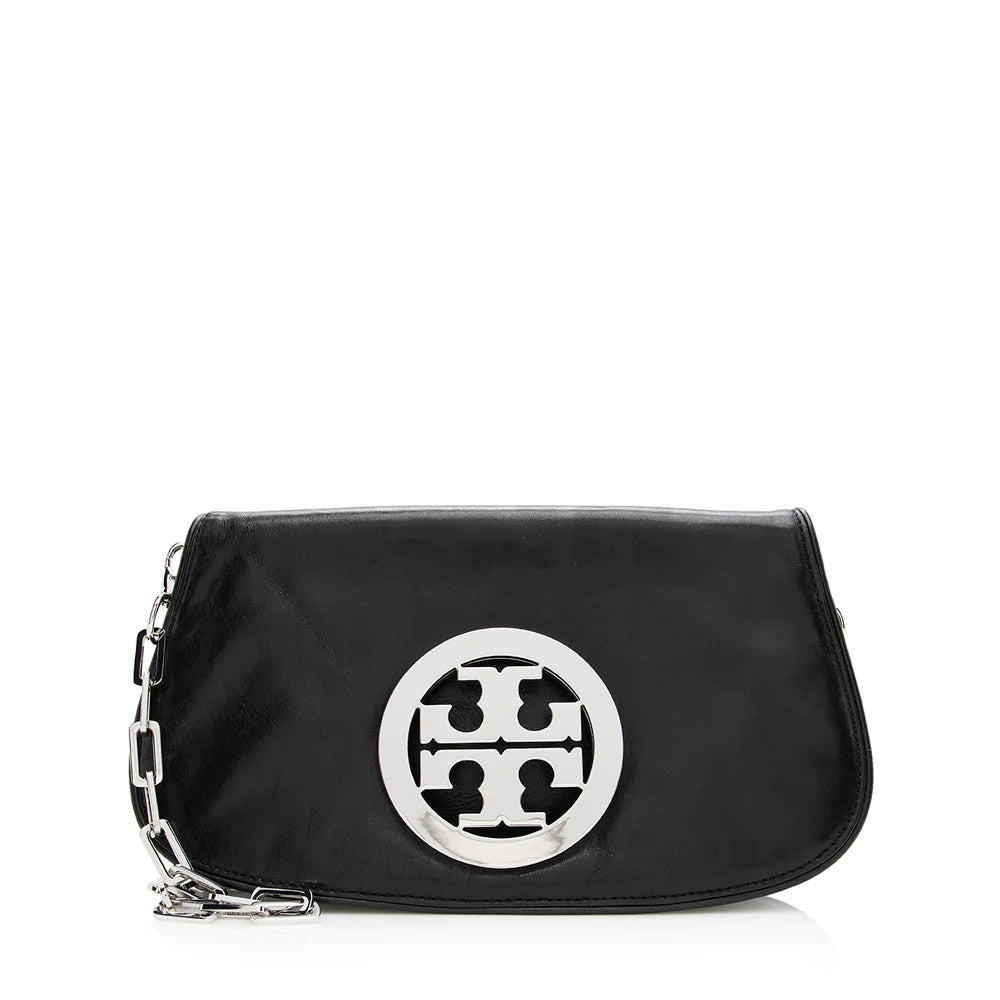 TORY BURCH LEATHER REVA CLUTCH WITH CHAIN