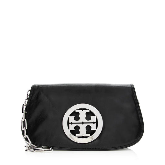 TORY BURCH LEATHER REVA CLUTCH WITH CHAIN