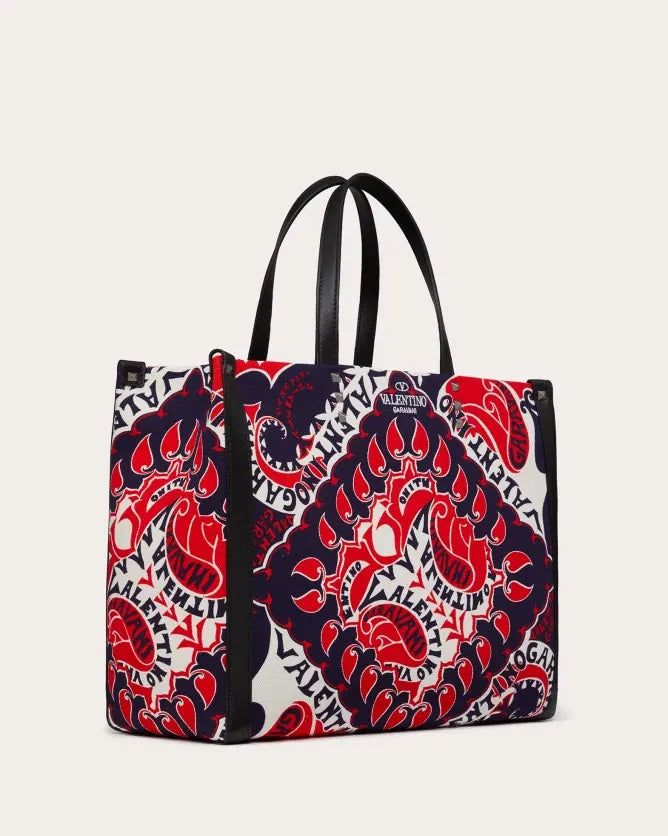 VALENTINO GARAVANI MANIFESTO BANDANA MEDIUM CANVAS SHOPPING TOTE