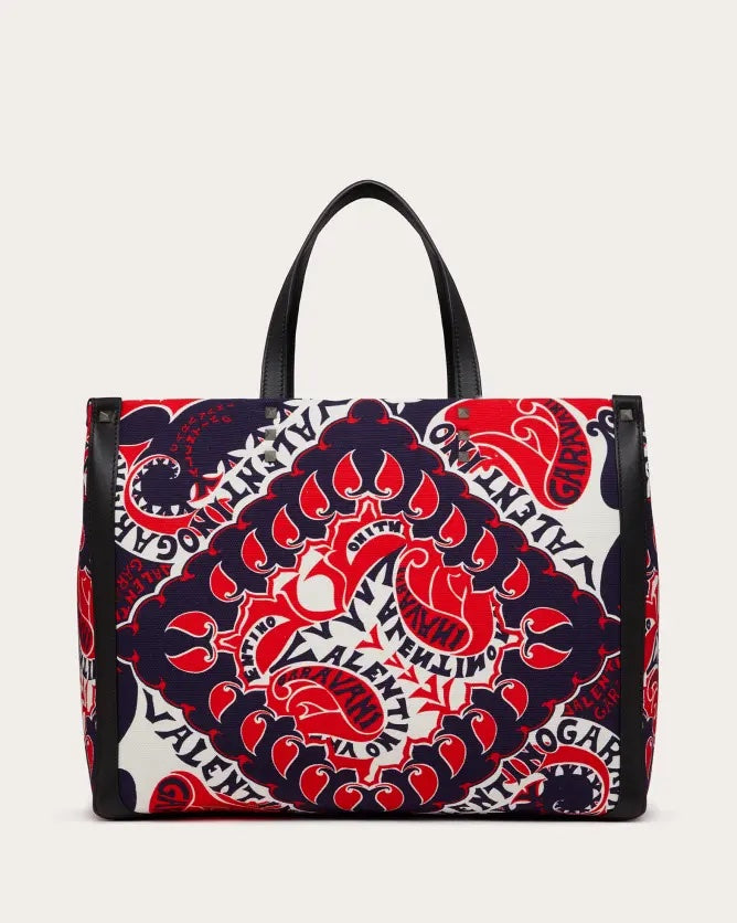 VALENTINO GARAVANI MANIFESTO BANDANA MEDIUM CANVAS SHOPPING TOTE