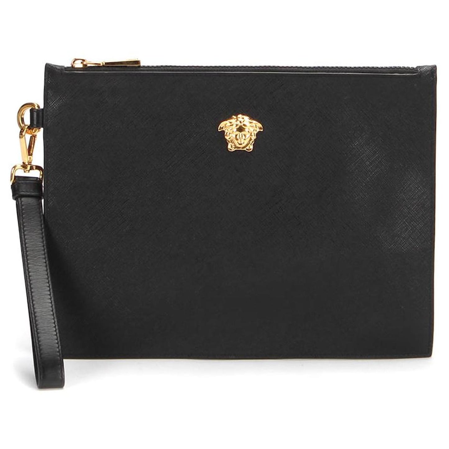 VERSACE LA MEDUSA GRAINED CALFSKIN LEATHER CLUTCH WRISTLET