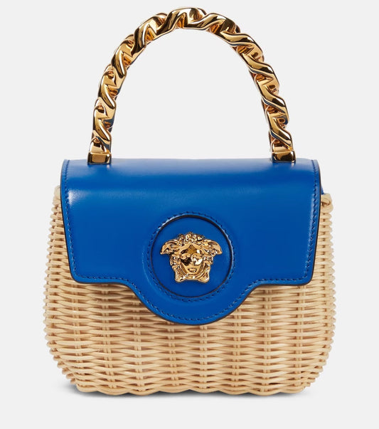 VERSACE LA MEDUSA RAFFIA MINI TOTE BAG
