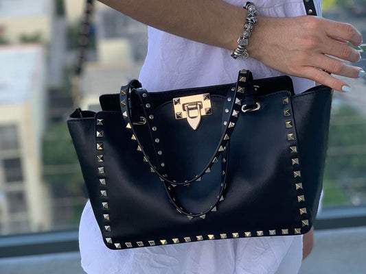 VALENTINO GARAVANI ROCKSTUD SOFT LEATHER TOTE BAG