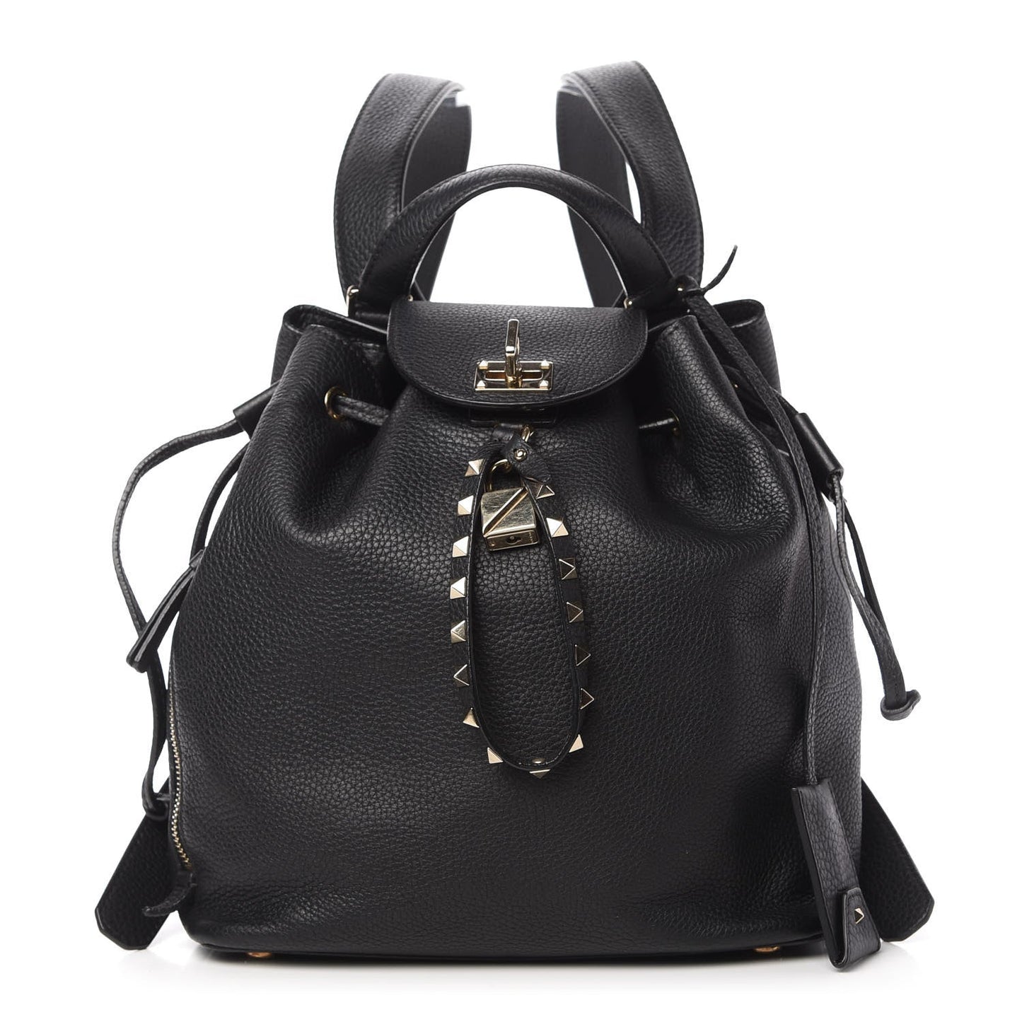 VALENTINO Pebbled Calfskin Rockstud Drawstring Backpack