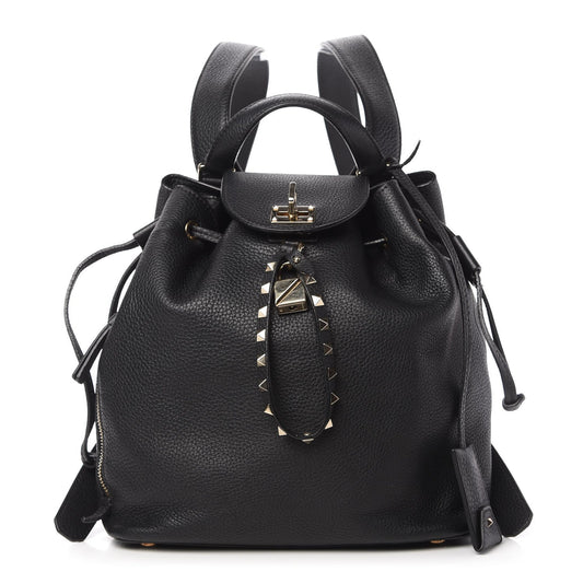 VALENTINO Pebbled Calfskin Rockstud Drawstring Backpack