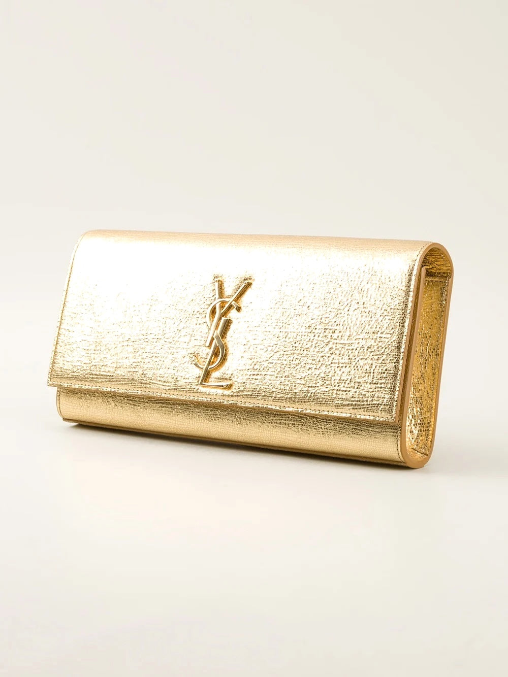 YSL BELLE DE JOUR CALFSKIN LEATHER METALLIC GOLD CLUTCH