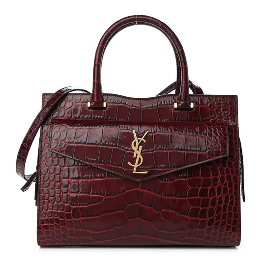 YSL CALFSKIN CROC EMBOSSED MEDIUM UPTOWN TOTE