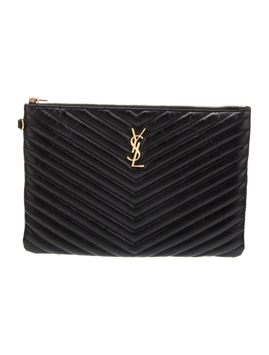 YSL CALFSKIN MATELASSE MONOGRAM CASSANDRE CLUTCH BAG