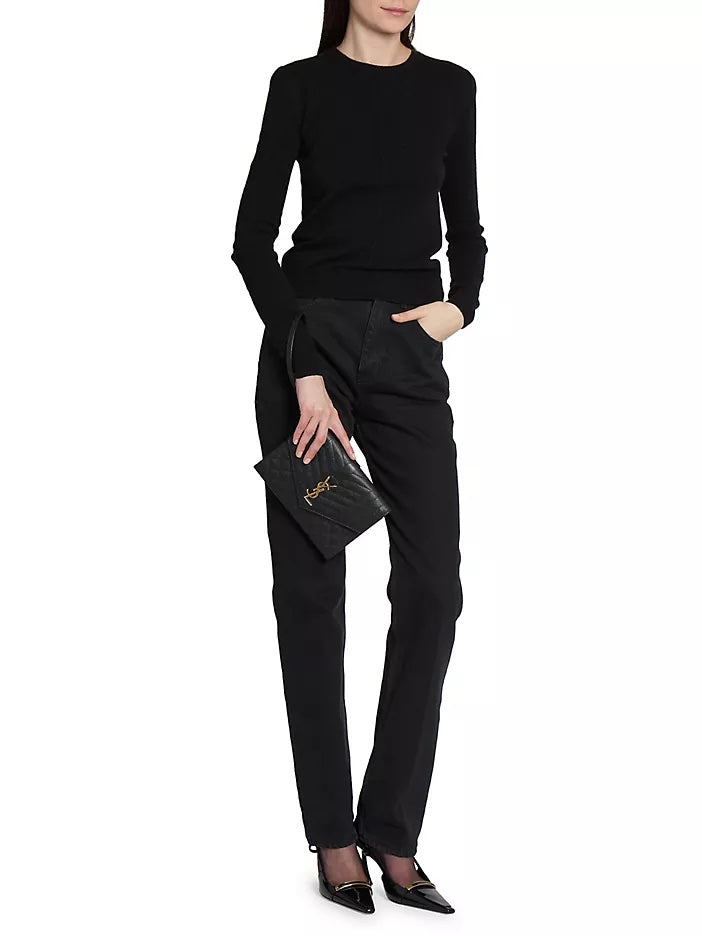 YSL ENVELOPE FLAP MIX MATELASSÉ GRAIN DE POUDRE EMBOSSED LEATHER CLUTCH BAG