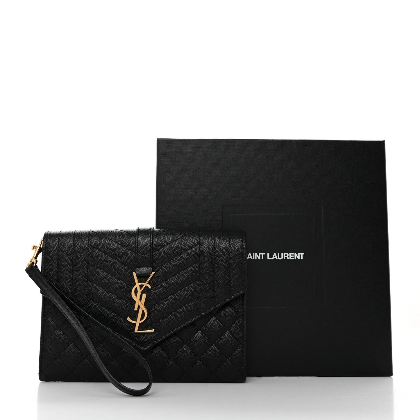 YSL ENVELOPE FLAP MIX MATELASSÉ GRAIN DE POUDRE EMBOSSED LEATHER CLUTCH BAG