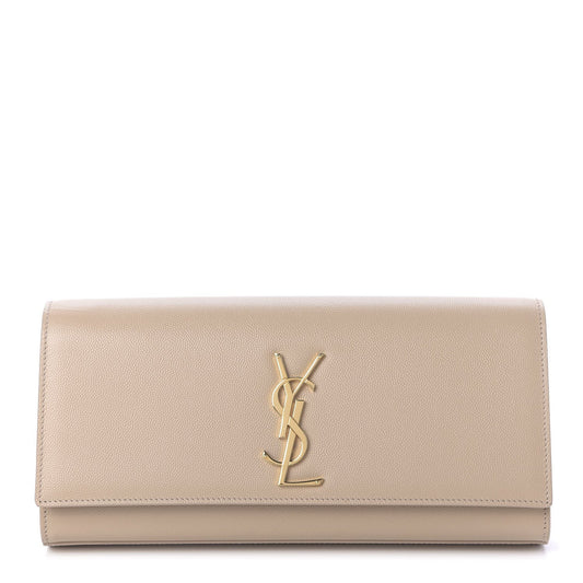 YSL GRAIN DE POUDRE LEATHER CASSANDRE MONOGRAM CLUTCH BAG