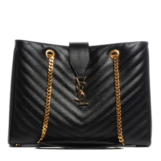YSL GRAIN DE POUDRE MATELASSE CHEVRON MONOGRAM SHOPPING TOTE