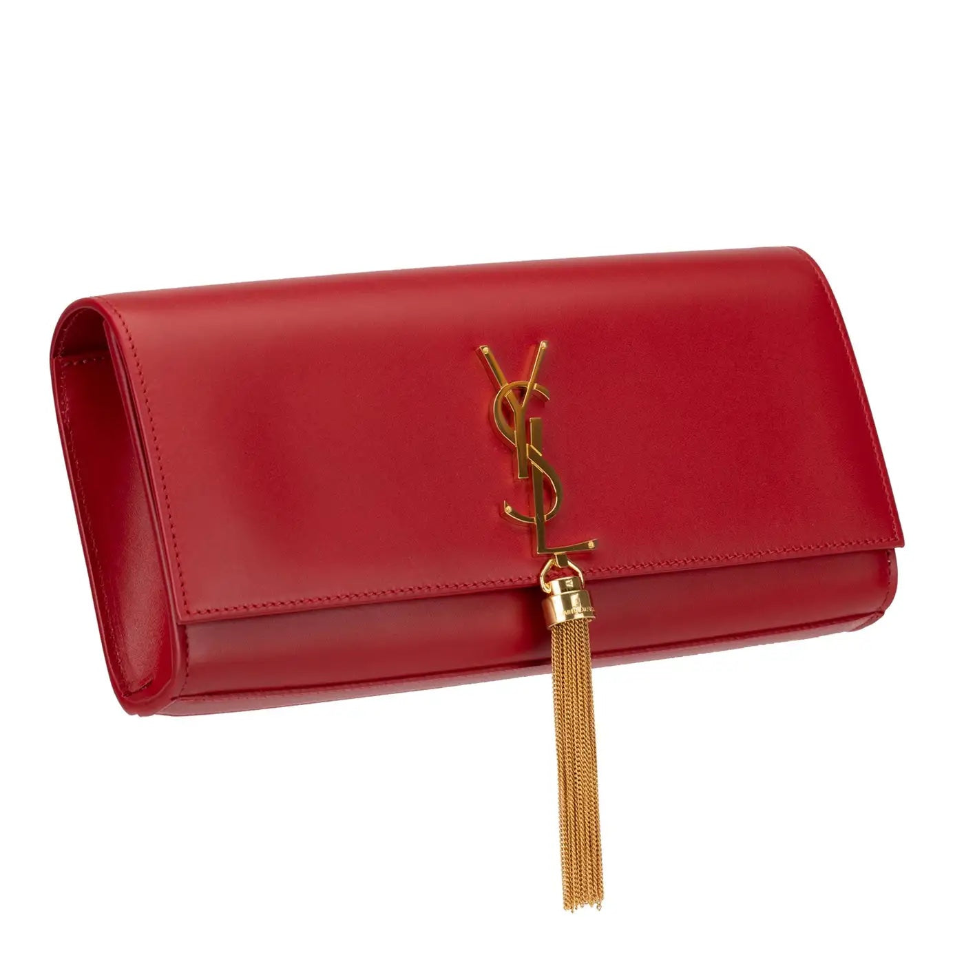 YVES SAINT LAURENT KATE LEATHER CLUTCH BAG ROUGE