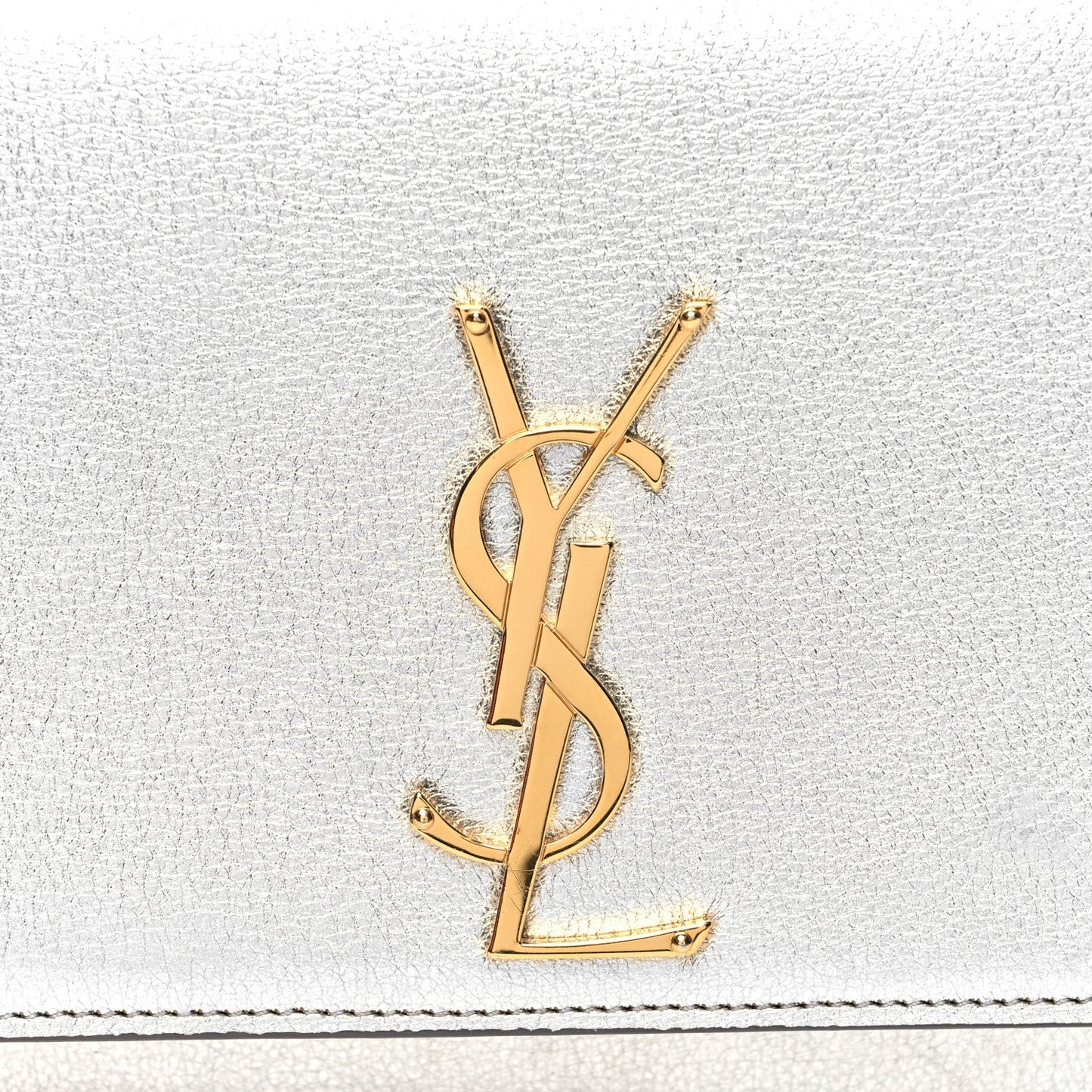 YSL METALLIC CALFSKIN LEATHER MONOGRAM CASSANDRE CLUTCH