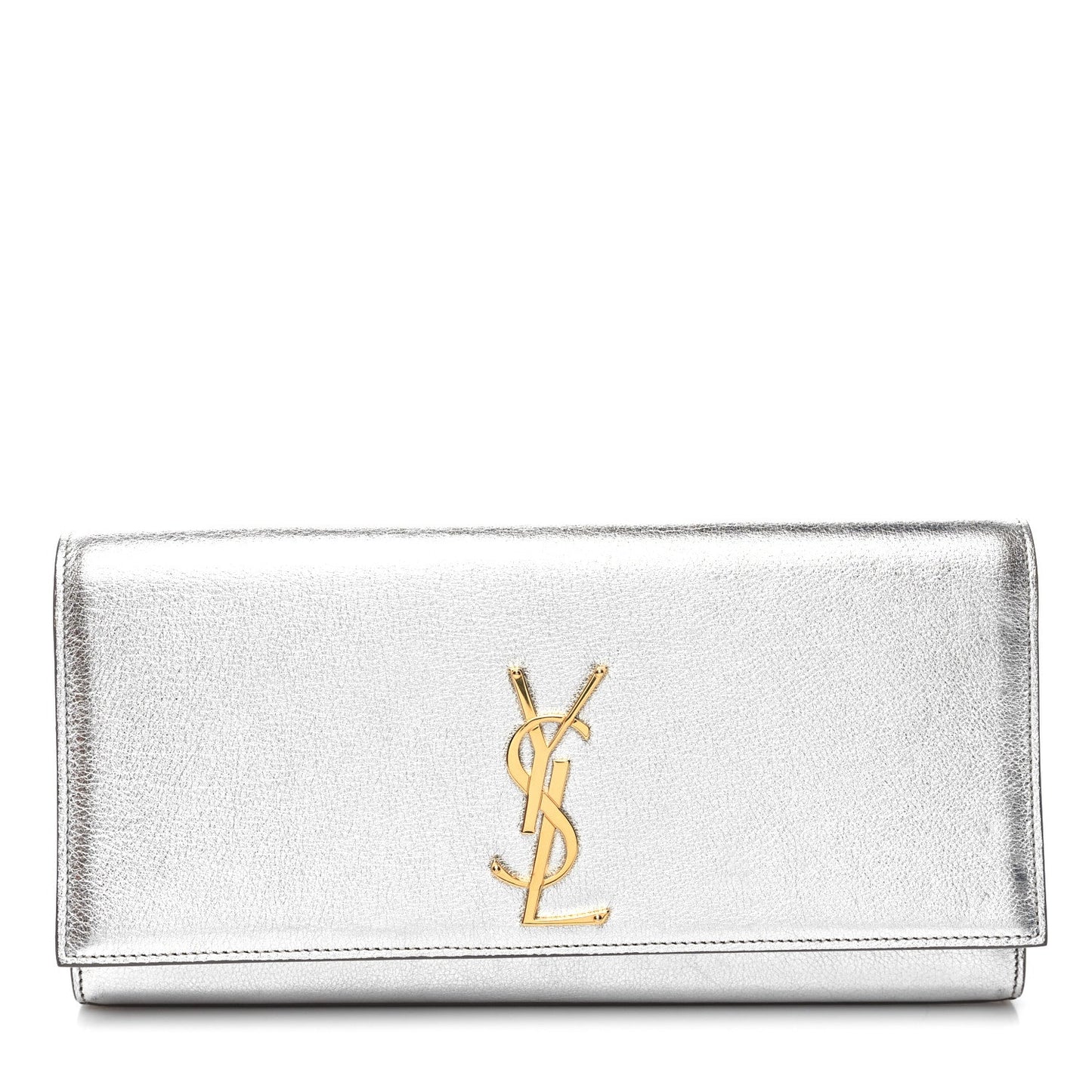 YSL METALLIC CALFSKIN LEATHER MONOGRAM CASSANDRE CLUTCH